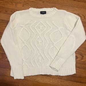 Lands' End Women's Cream Cable Knit Sweater Petite Large